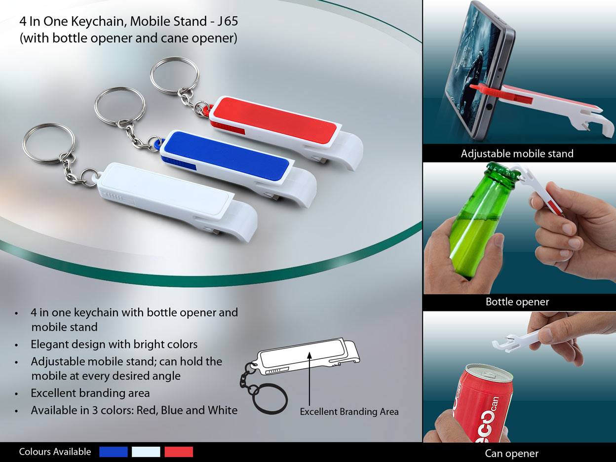 J65 – KEYCHAIN WITH BOTTLE OPENER, PULL TAB OPENER AND MOBILE